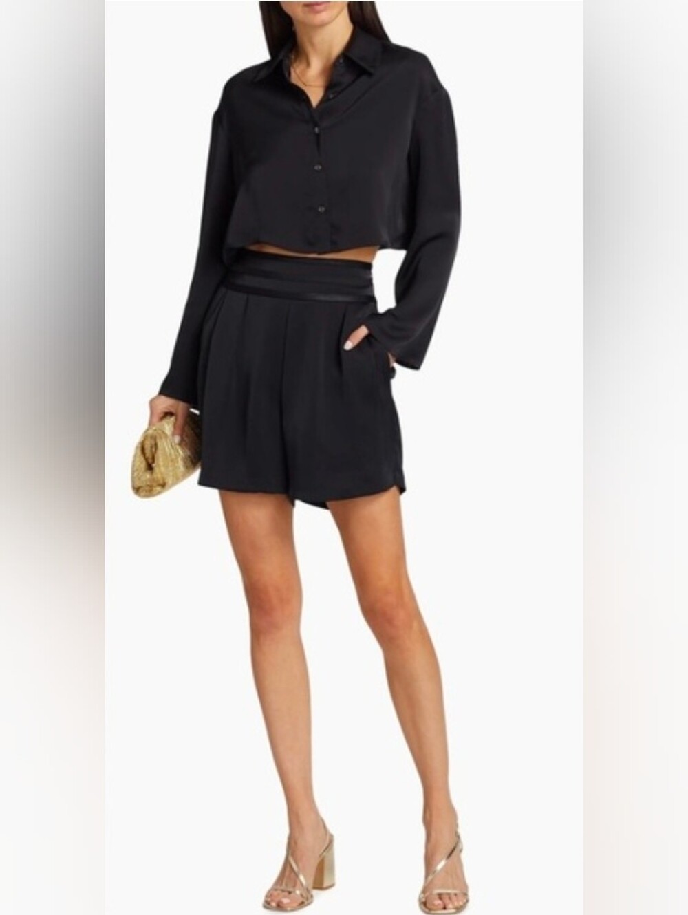 Ramy Brook Joss Black High-Waist Pleated Women's Short